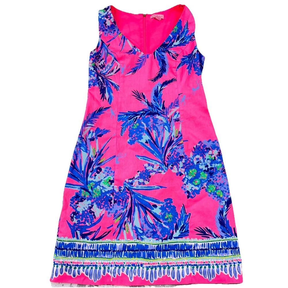 Lilly Pulitzer Tandie Shift Dress Size 2 Monkeys Pink Out on a Limb Palm Tree